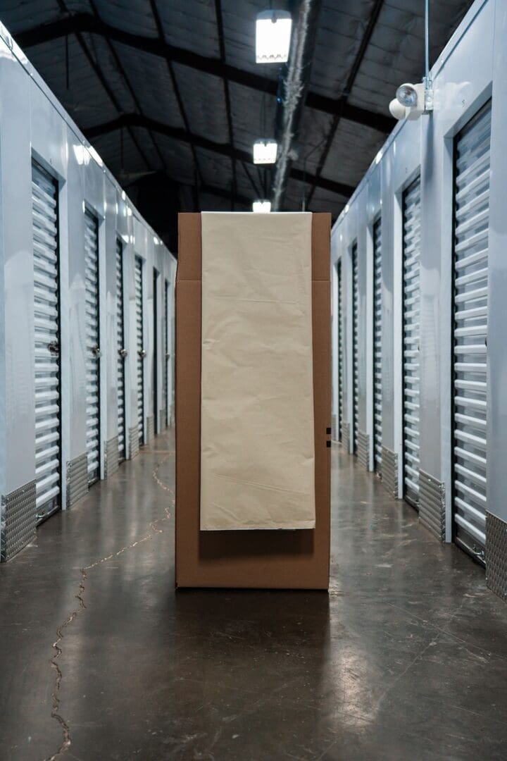 A storage unit with boxes in it